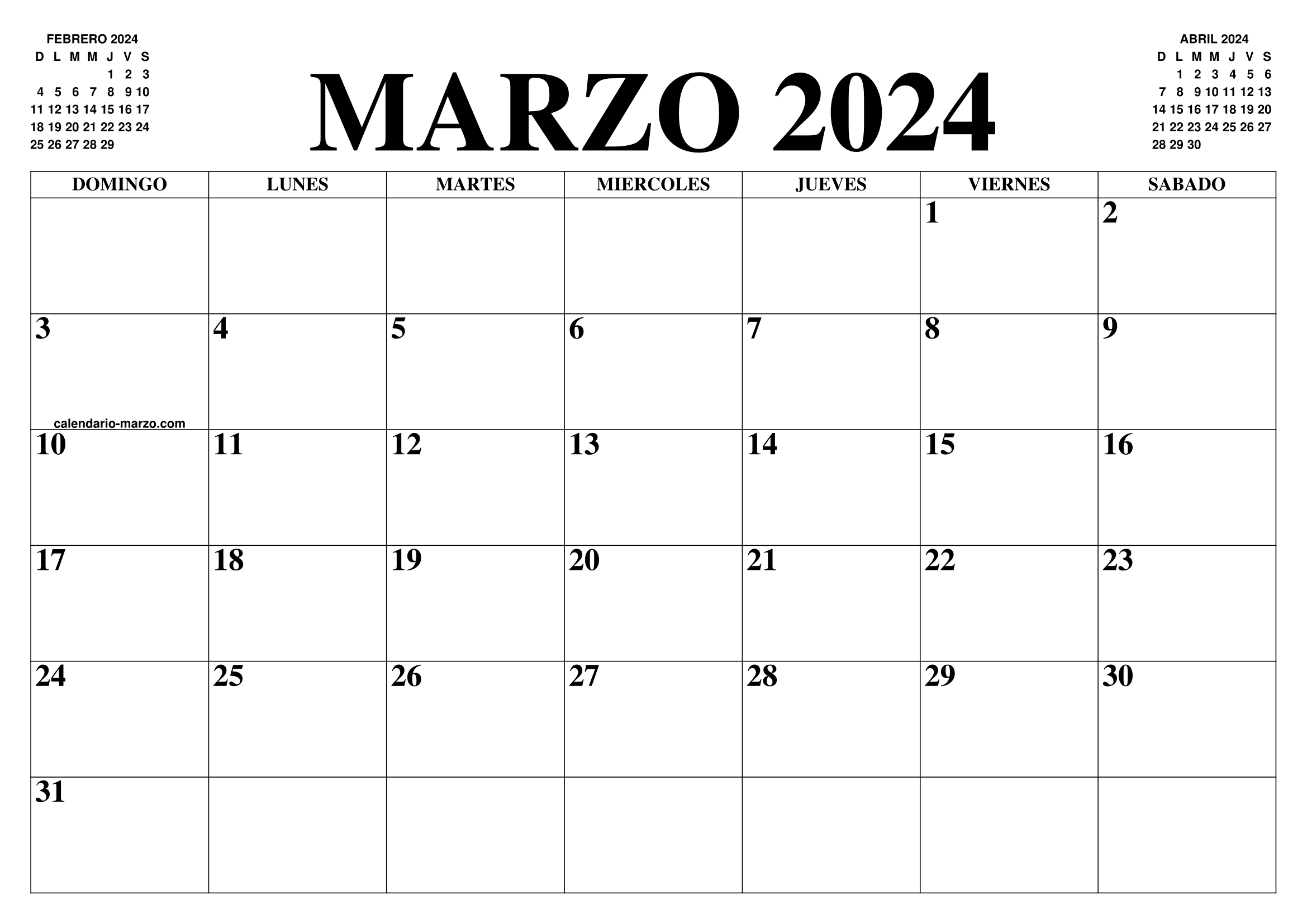 CALENDARIO MARZO 2024 EL CALENDARIO MARZO 2024 PARA IMPRIMIR GRATIS